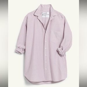 NWT FRANK & EILEEN Shirley Oversized Italian Oxford - Wine Stripe - Size M